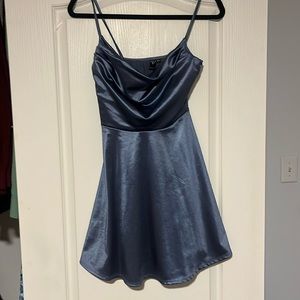satin blue homecoming dress